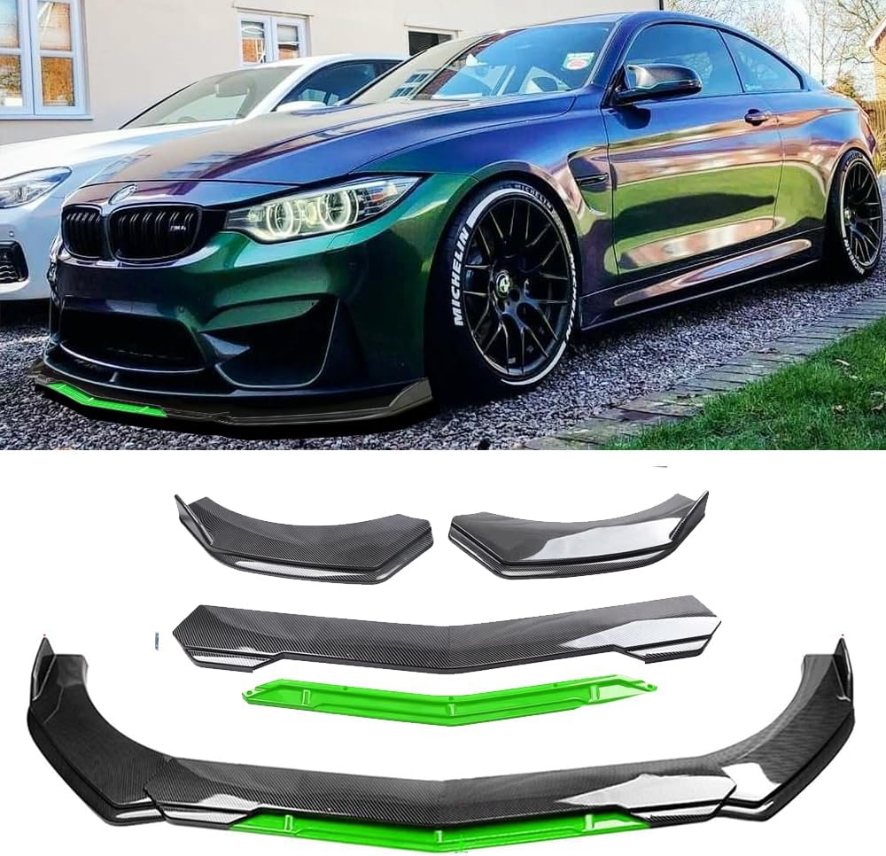 Universal Front Lip for Car,Carbon Fiber Front Bumper Lip, ABS Adjustable Sharp Corner Front Bumper Lip Splitter Protector Replacement for Most Vehicle (Carbon Fiber w/Green)