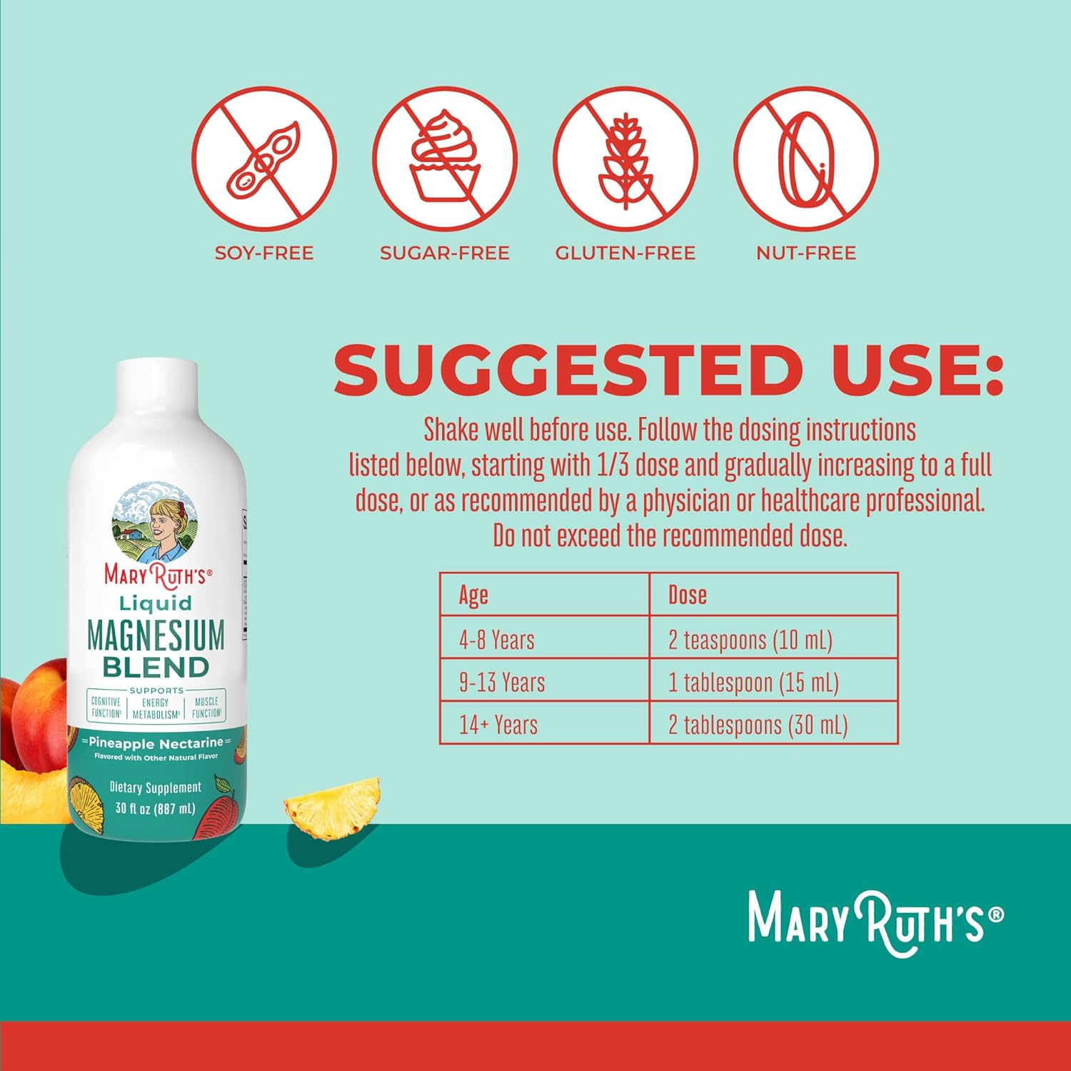 Liquid Magnesium Supplement by MaryRuth's | Magnesium Complex with Magnesium Glycerophosphate + Magnesium Bisglycinate + Taurate + Malate | Ages 4+ | Cognitive Function | Bone Health | Vegan | 30oz