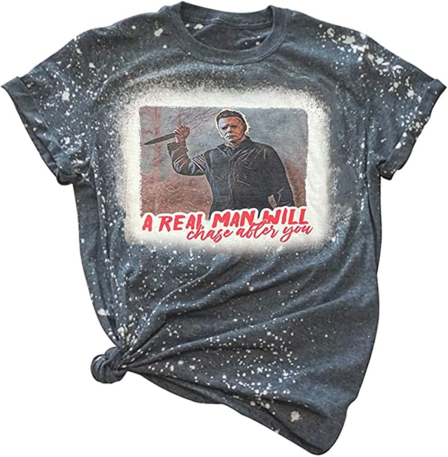 The Boys of Fall Bleached Tshirt Women Halloween Horror Movies Shirt Novelty Graphic Short Sleeve Tee Tops - Medium Gray 5