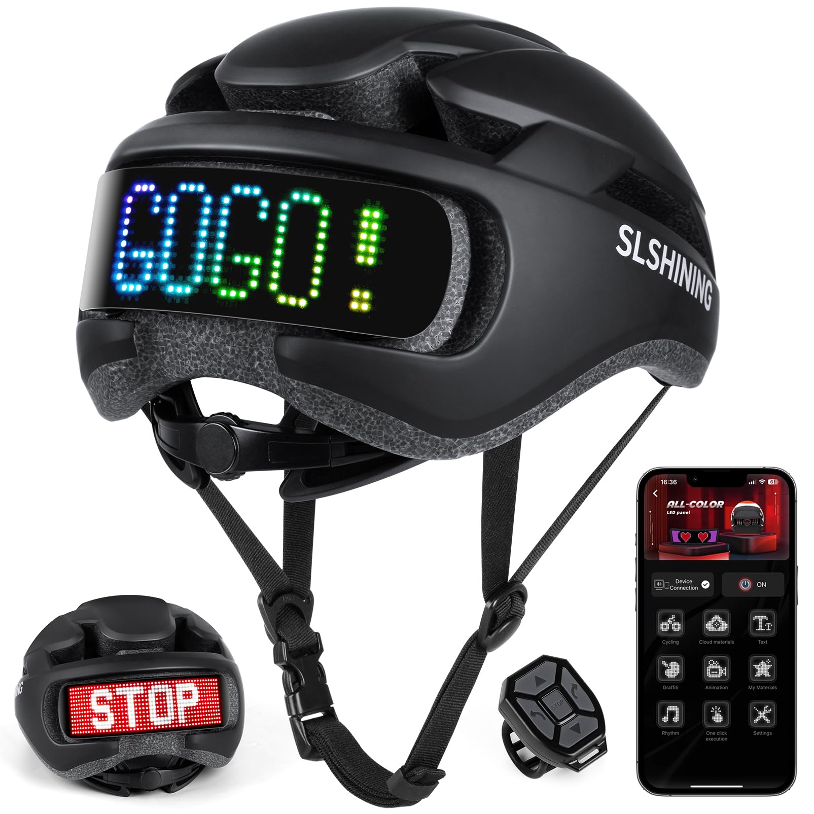 Casque LED Intelligent avec télécommande et Application,Texte et Motif DIY Personnalisable,avec Clignotant,résistant, étanche,léger, pour Hommes et Femmes Adultes,pour vélo