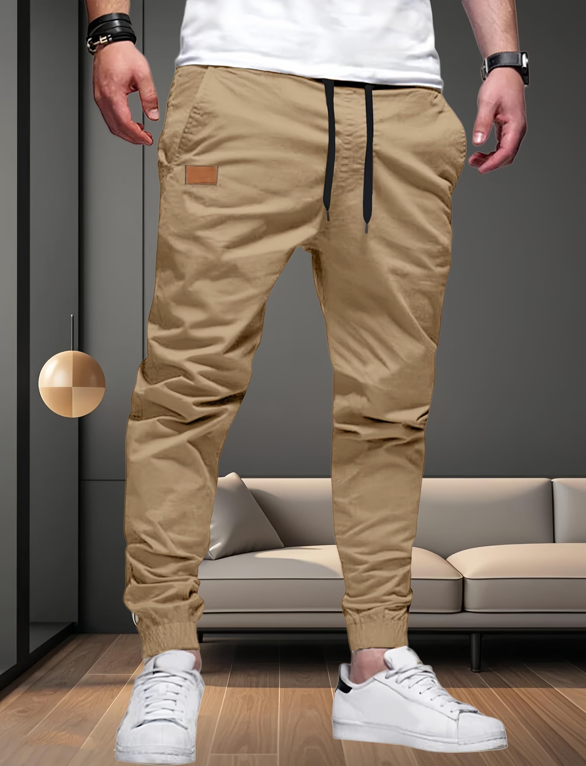 Mens Casual Joggers Pants Cargo Chino Pants Cotton Drawstring Hiking Outdoor Twill Jogger Pants — view 4