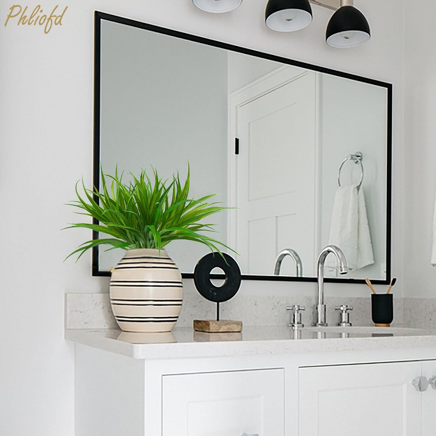 16Pcs Artificial Grass Fake Plants 17.3in 16 Leaves Outdoor Fake Grass UV Resistant Greenery Plastic Plants for Home Window Garden Patio Hanging Planter Pathway Front Porch Décor Green - Image 7