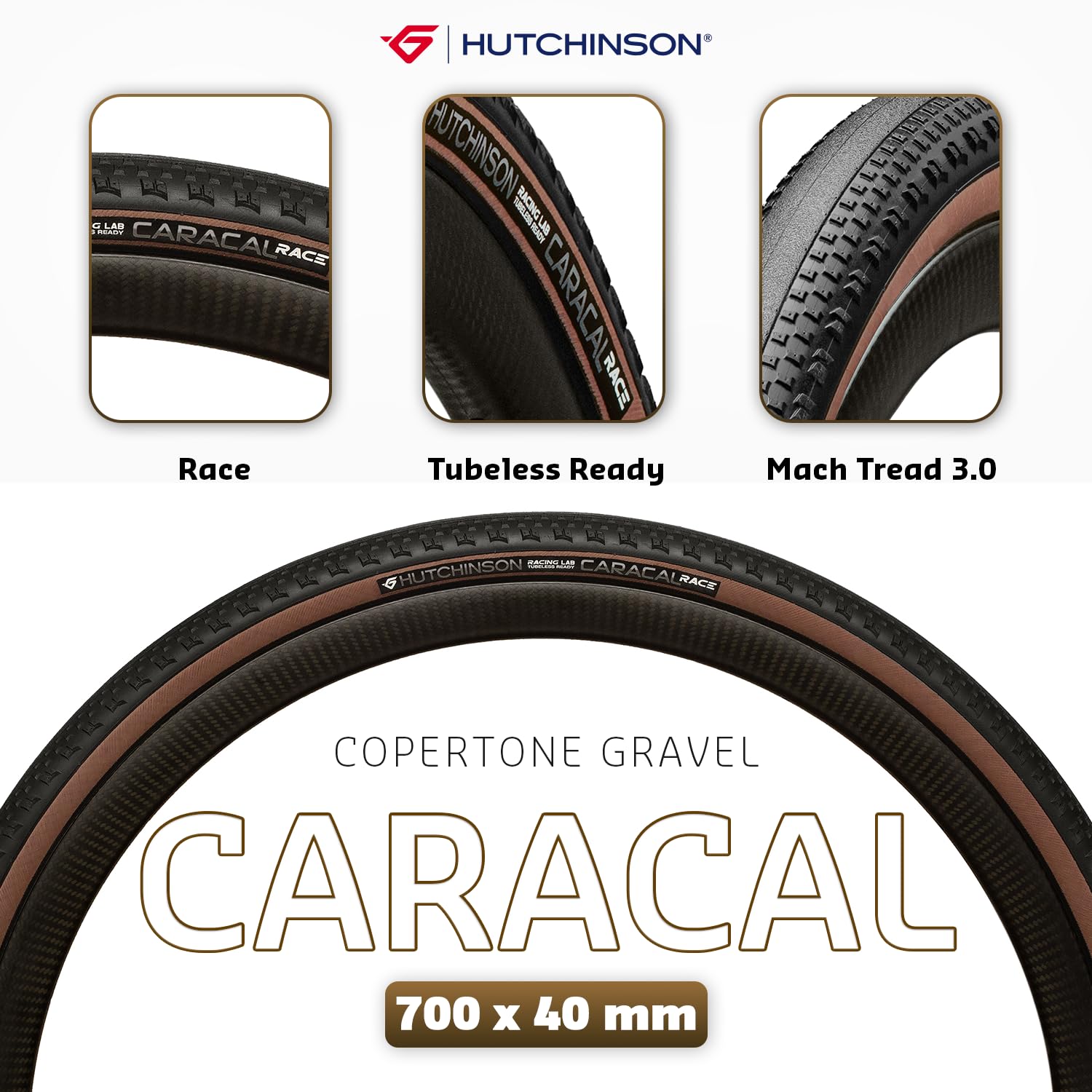 Hutchinson Caracal Race - Pneumatico per ghiaia tubeless ready, colore: Marrone chiaro