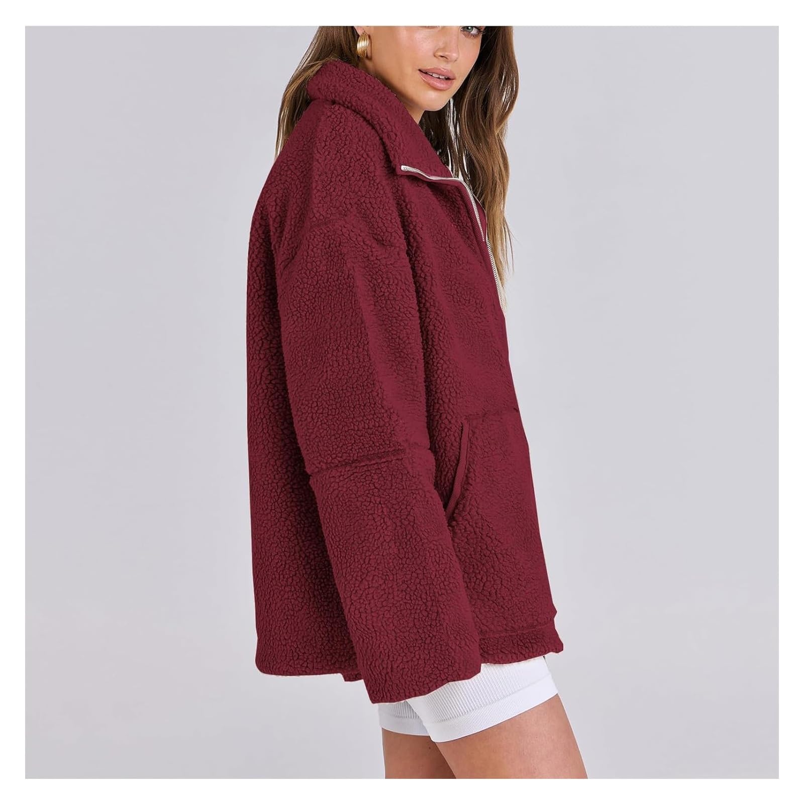 Teddy Jacket Femme Hiver Teddy Veste Polaire Double Curseur Zip Veste D'hiver Loisirs Extérieur Manteau Polaire Manteau D'hiver Thermique Teddy Revers Uni Veste S-XXL