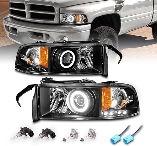 Miniatura 9 de AmeriLite Juego de faros delanteros de repuesto para Dodge Ram 1500 1994-2001  Ram 2500 3500 Dual Xreme LED Halo Rings Proyector cromado - Lado del