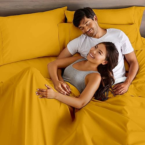 Miniatura 4 de Juego de sábanas doradas de 4 piezas para hotel de lujo, suaves, 100% algodón egipcio, 650 hilos, resistente a la decoloración, tamaño Queen de 60 x