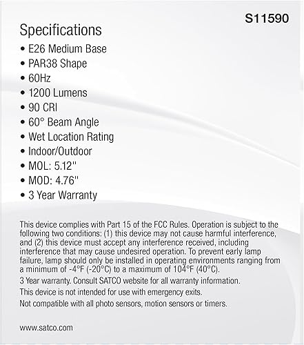 Miniatura 5 de Satco S11590 LED Bulb PAR38 13.3 Watts, Adjustable CCT, 120V, Wide 60 Beam Angle, Silver Finish, Perfect for Office, Store, Residential & Commercial