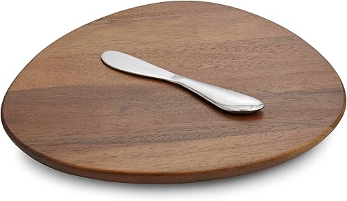 Miniatura 2 de nambe Xeno Tabla de queso con esparcidor, juego de tablas de cortar y servir de queso de 10.5 pulgadas, hecha de madera de acacia y acero