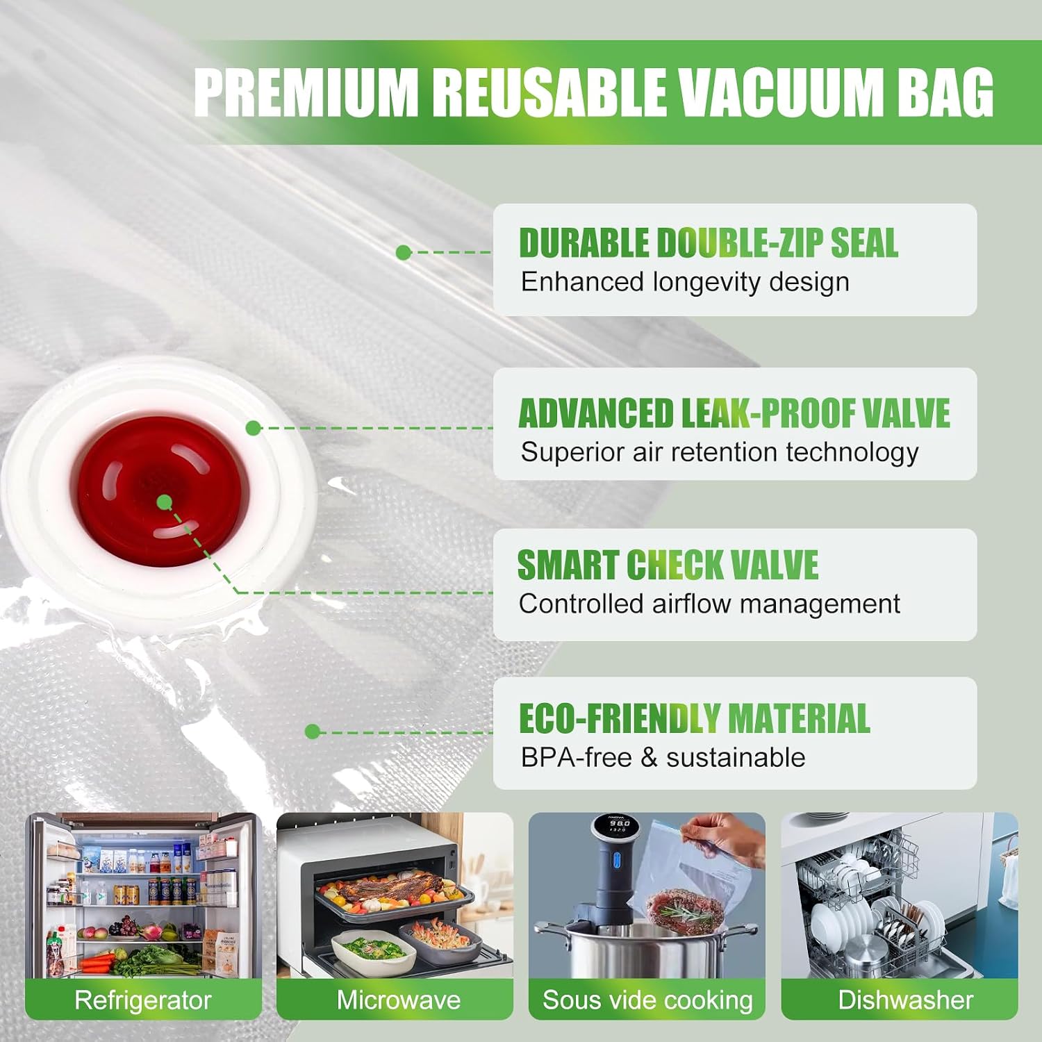 Vacuum Sealer Bags for Food, 15 BPA-Free Small (8.27''x 8.66''), Food Storage Bags, Freezer Microwave Safe, Odor-Resistant, Leak-Proof, Compatible with Compact Vacuum Sealers