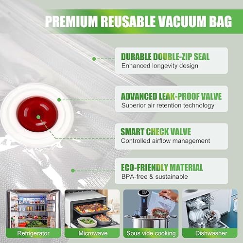 Miniatura 6 de Sellador al vacío compacto para almacenamiento de alimentos, potente máquina selladora al vacío de mano con tanque de agua visible, 30 bolsas de