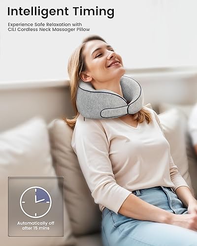 Miniatura 5 de CILI Almohada masajeadora de cuello inalámbrica con calor, masajeador de cuello Shiatsu para aliviar el dolor de tejido profundo, almohada de masaje