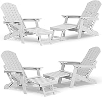 Vista 43 de YEFU Juego de 4 sillas Adirondack ajustables con reposapiés, sillas Adirondack ajustables de 5 niveles con otomana retráctil y 2 portavasos, sillas