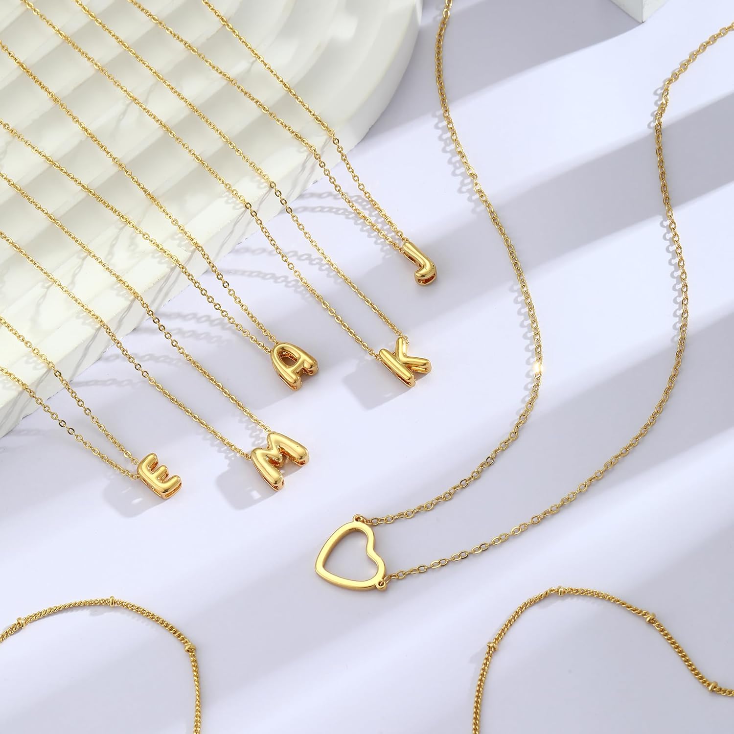 Heart Initial Necklace for Women, Gold Initial Necklaces, Gold Layered Necklaces for Women, 14K Gold Plated Bubble Letter A-Z Pendant Necklace Stack, Christmas Gifts for Women - Image 6