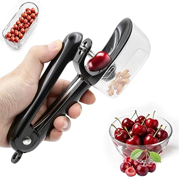 Cherry Pitter with Storage Box| Handheld Cherry Pit Olive Seed Remover Tool | Stainless Steel Zinc Alloy | One-Hand Efficiency | Safety Lock & Non-Slip Handle | Dishwasher Safe | for Baking & Jam Making