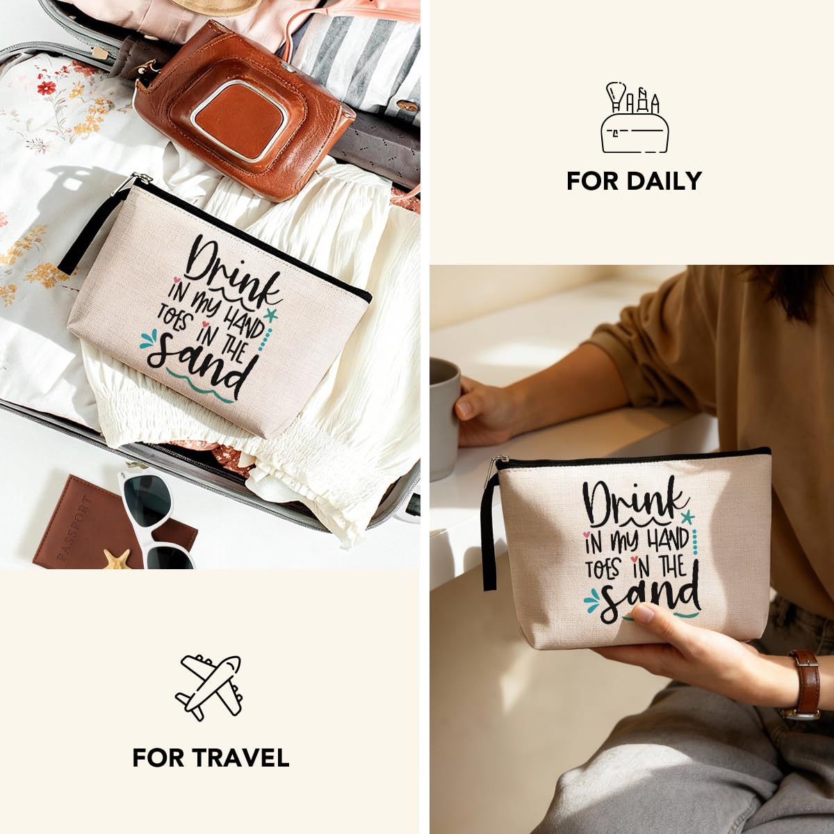 Hanamiya Na Beach Lover Gift: Beach Theme Decor, Purse, Makeup Bag, Travel Essentials, Cruise Bag for Summer Lovers