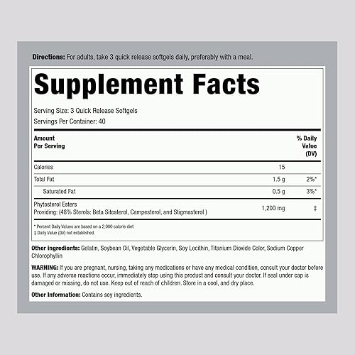 Miniatura 2 de Piping Rock Suplemento de esteroles vegetales | 1200 mg | 120 cápsulas blandas | con beta sitosterol | complejo de fitosterol | Sin OMG, sin gluten