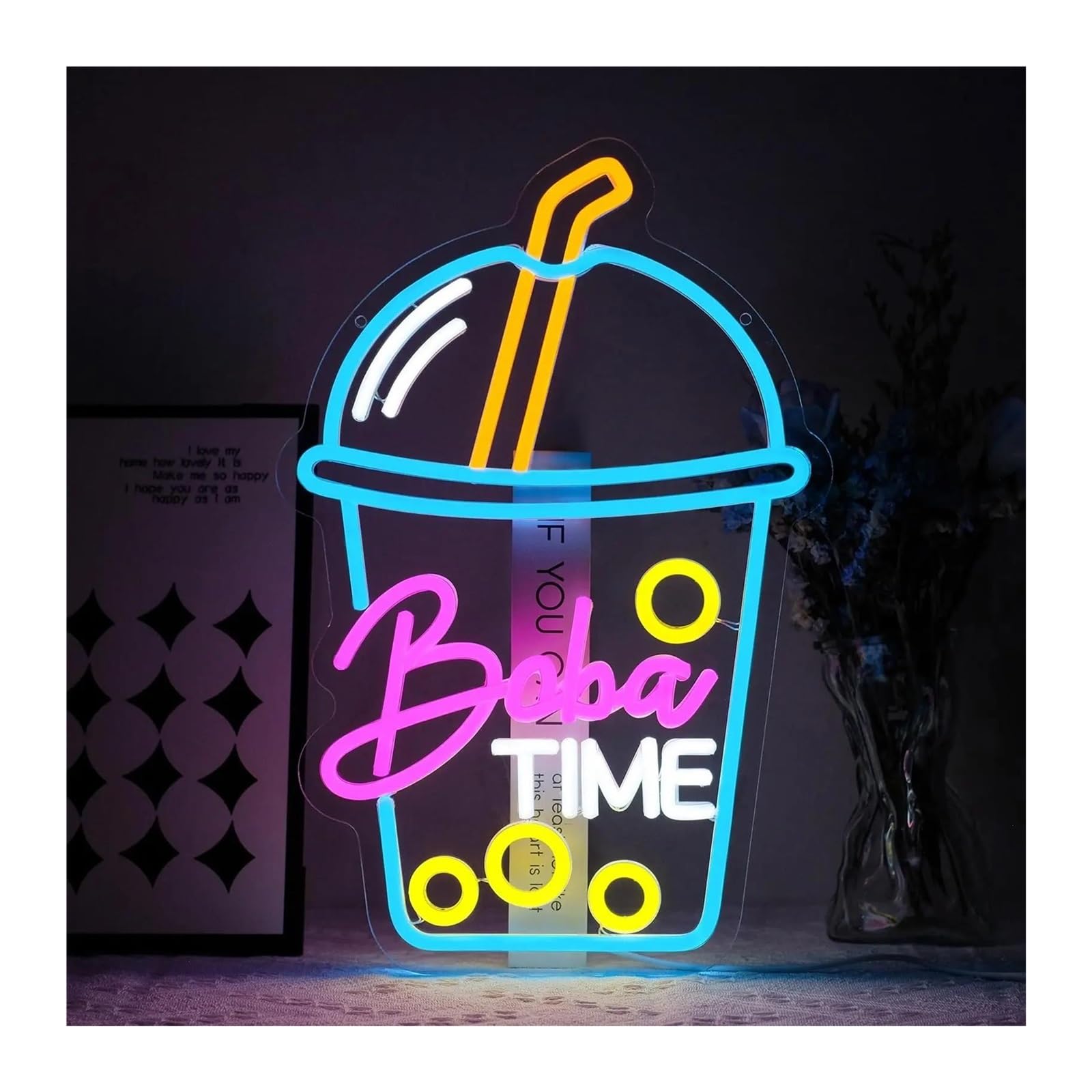 LEMST Sign Lamp Boba Time Neon Sign Wall Decor Bubble Tea Cafe Bar Kitchen Restaurant Dessert Shop Light 42cmх28cm