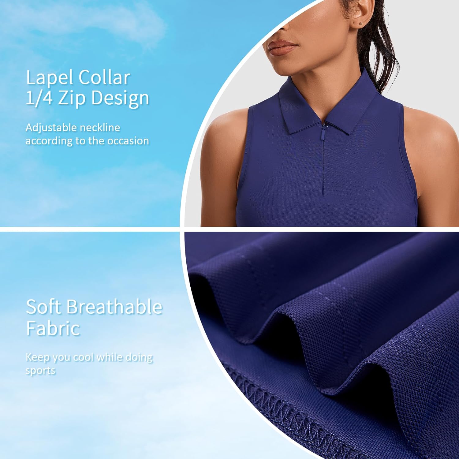 JoyGirl Womens Golf Shirt Sleeveless Polo Shirts Racerback Collared Tennis Shirt Zip up Quick Dry Athletic Tank Tops - Image 4