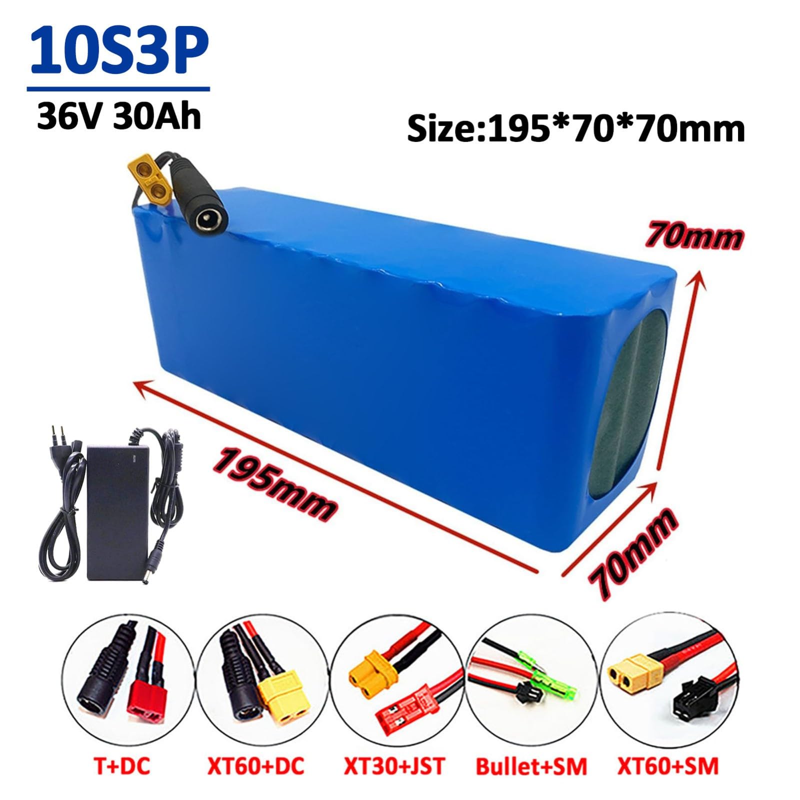 Batería para Bicicleta Eléctrica De 36V Y 30Ah, Batería De Litio Recargable 10S3P, Paquete De Baterías De Iones De Litio, Batería para Patinete Eléctrico con Protección BMS