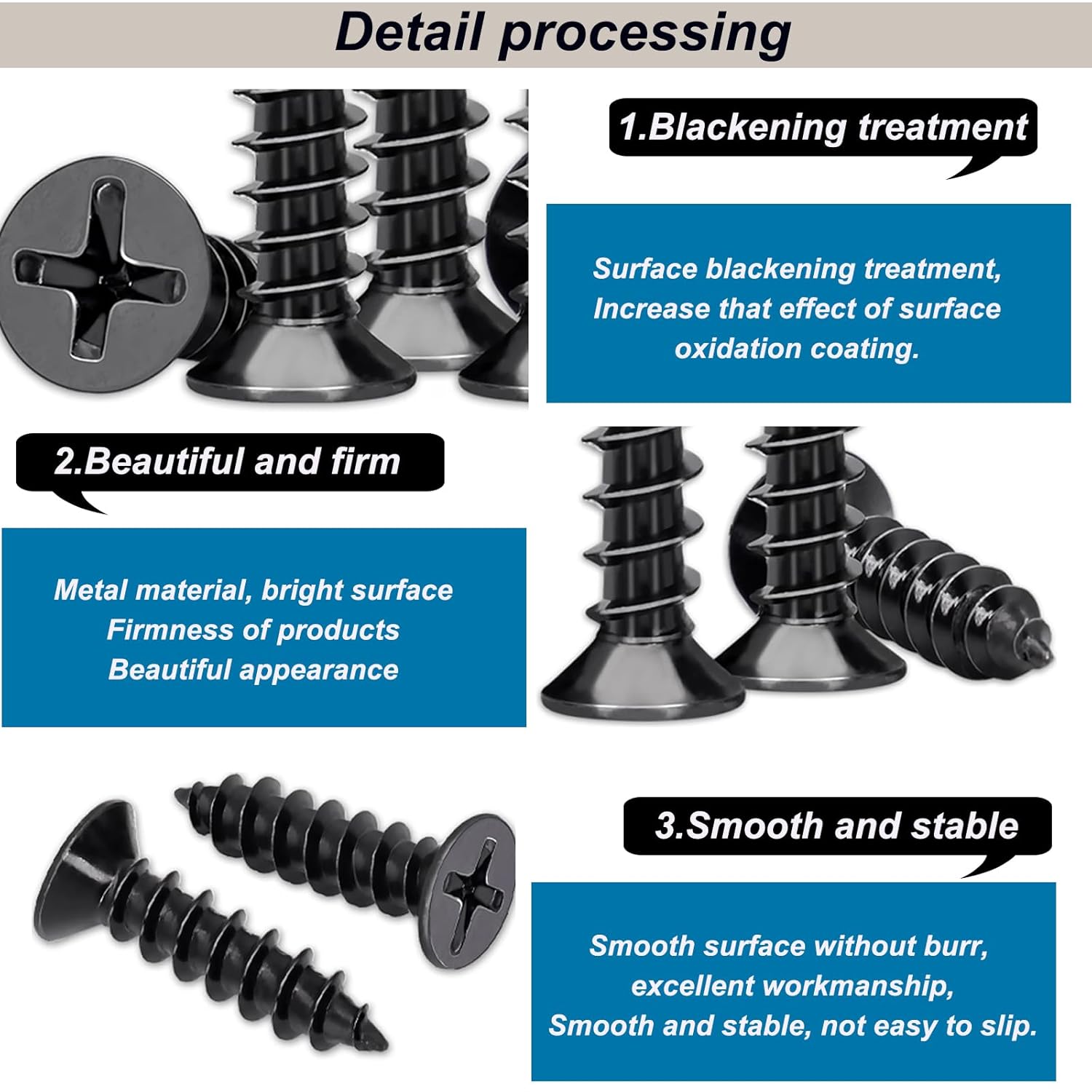 620PCS M3 Small Wood Screws Assortment Kit,Phillips Drive Flat Head Self-Tapping Screws, Black Short Screws Set for Furniture Maintenance, DIY Technology
