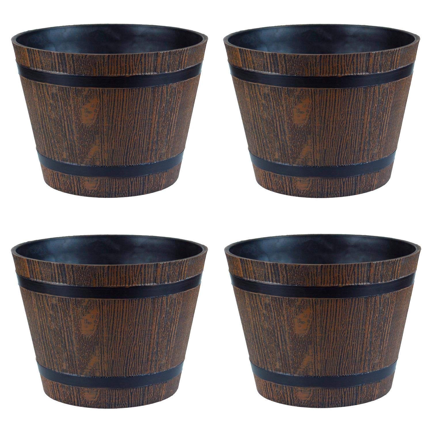 Simpa Brown Homestead Half Barrel Indoor/Outdoor Cask Planter - Small, 17Cm (H) X 23Cm (Dia) - Set Of 4.