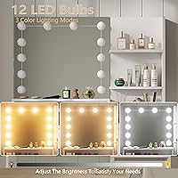 Vista 4 de Furniouse Escritorio de tocador de 37 pulgadas de ancho, espejo de tocador con luces y juego de mesa con 5 cajones, juego de tocador con 3 modos