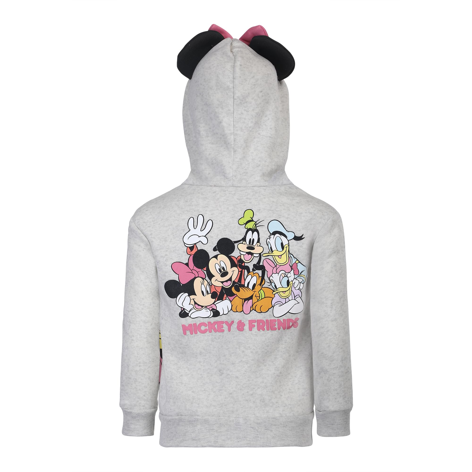 Disney Minnie Mouse and Friends Felpa con cappuccio, maglietta e pantaloni per bambine e grandi, rosa e grigio chiaro