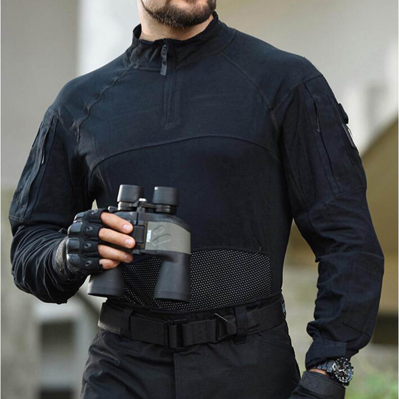 HAOLEI Sudaderas Hombre Sin Capucha,Cuello Alto 1/4 Cremallera Sudadera Manga Larga Ligero Transpirable Pullover Deportiva de Malla Casual Color Sólido Secado Rápido Ropa Entrenamiento Al Aire Libre