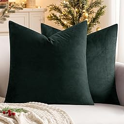 MIULEE 2er Set Kissenbezug Kissenhülle Dekorative Dekokissen Sofakissen Quadrat Wurfkissenbezug mit Verstecktem Reißverschluss Sofa Schlafzimmer 16x16 Zoll 40x40 cm Dunkelgrün