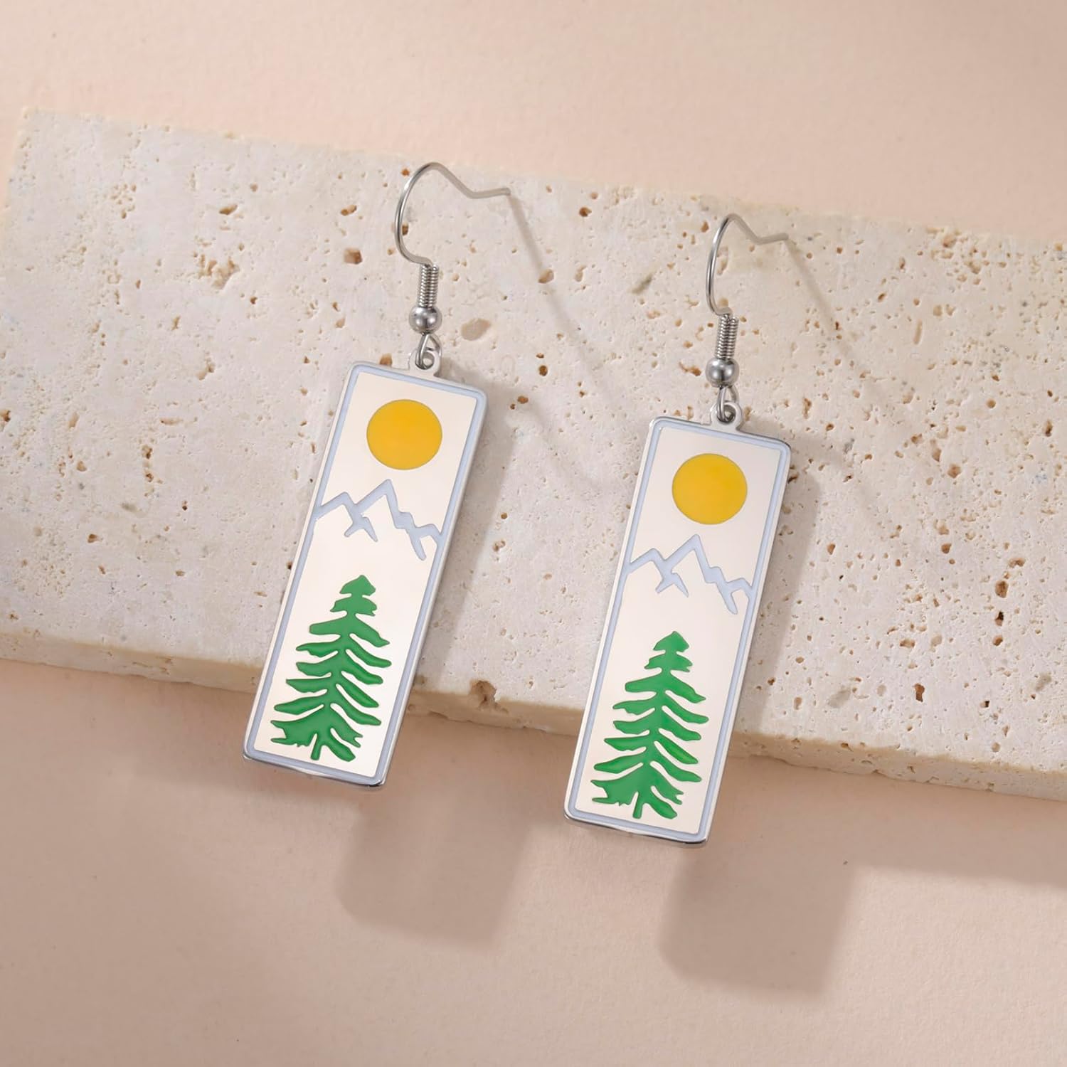 Mountain Earrings Stainless Steel Mountain Dangle Drop Earrings with Tree Pattern Outdoor Enthusiast Jewelry Gifts for Hikers, Campers, Climbers and Nature Lovers - Image 4