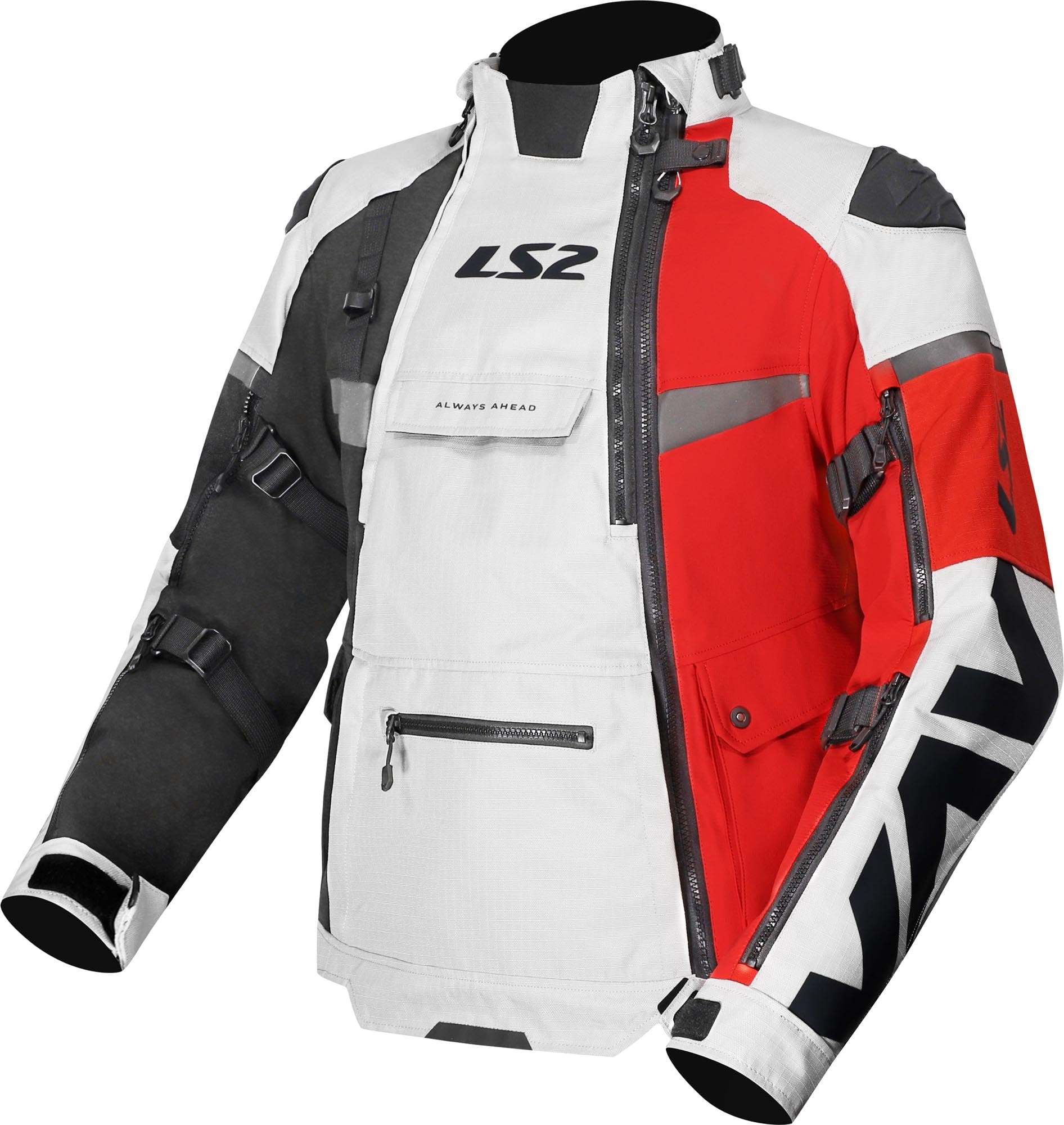 LS2 X-Master wodoodporna kurtka tekstylna motocyklowa, czarny/szary/czerwony, 4XL