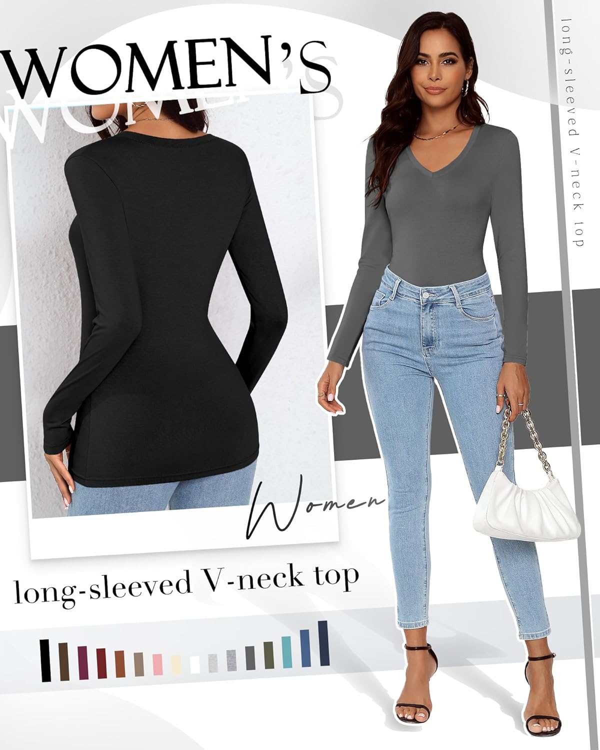 Huukeay 3 Pack Women's V Neck Long Sleeve Shirts Layering Undershirts Slim Fit Ladies Tops Underscrub Basic Tees - Image 4