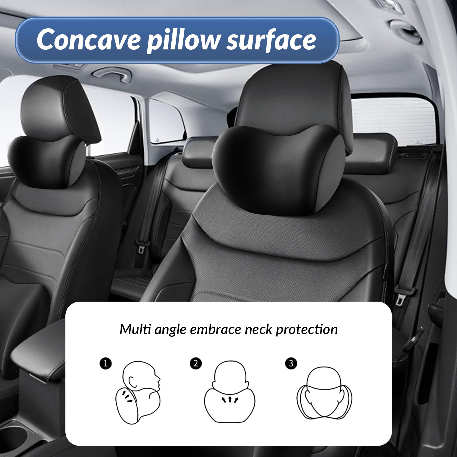 Coussin de soutien lombaire et appuie-tête de voiture ergonomique en mousse à mémoire de forme et housse amovible respirante pour soulager les douleurs au cou et au dos, noir