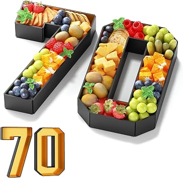 70 Charcuterie Board Numbers Fillable Box 13.8 Black Gold Paper Birthday