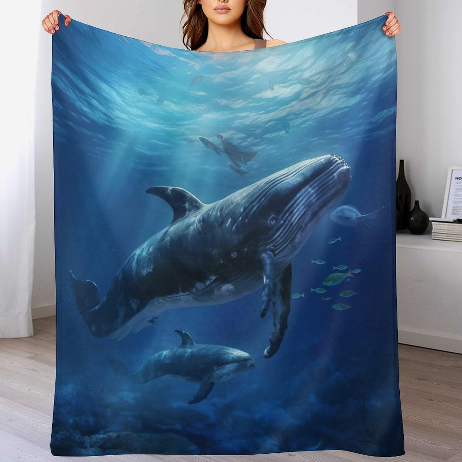 Plaid couverture de baleine polaire lit canapé voyage, couverture douce 100x130cm
