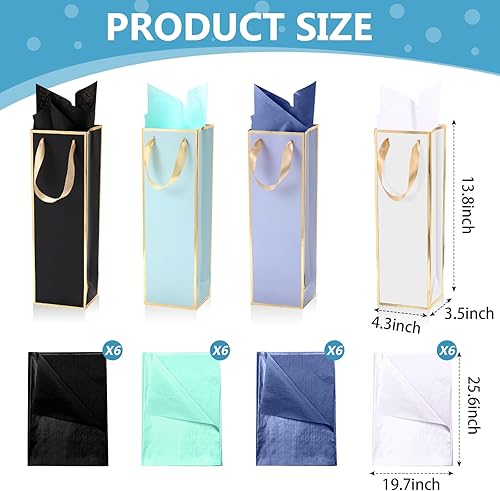 Miniatura 9 de 24 bolsas de vino Kraft de Navidad, bolsa de vino de papel, soporte para botellas de vino con asas con papel de seda Kraft, bolsa de vino al por