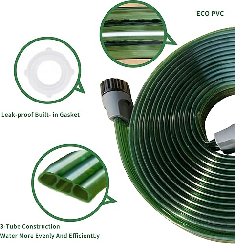 Miniatura 6 de Manguera de riego plana de 50 pies para riego de césped, manguera de remojo de jardín con agujeros, manguera de agua resistente y ligera sin