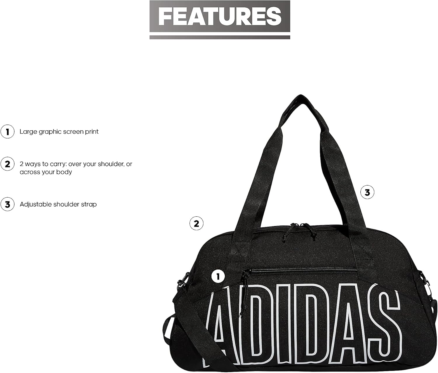 adidas Graphic Duffel Bag, Black/White, One Size - Image 2