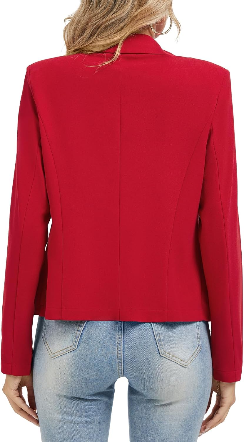 Women's Long Sleeve Blazers Casual Notched Lapel Work Padded Shoulder Button Front Blazer Jackets Pocket - Image 2