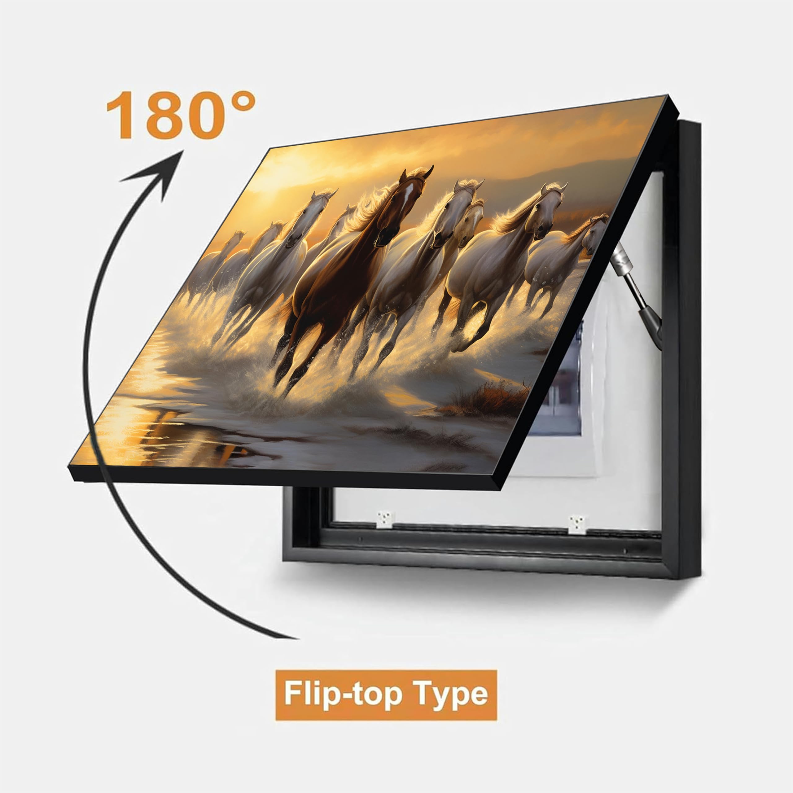 Electric MCB Box Cover Frame With Hydraulic Decorative White 9 Running Horse Painting Electrical Panel box Cover, Switch Box Frame Will Fit Max 15x20 inch Switch Board, Outer Box Size 17X23 Inch 2