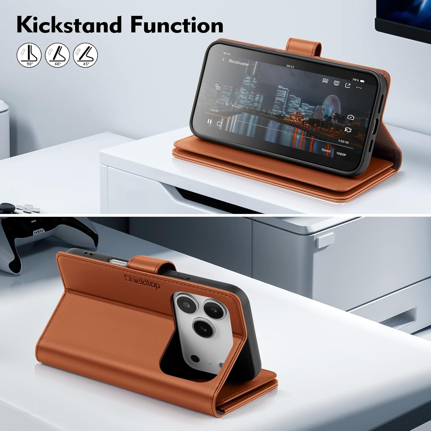 Compatible with iPhone 17 Pro Wallet Case with Card Holder,Women Men RFID Blocking PU Leather Folio Flip TPU Protective Cover Credit Card Slots,Phone Case for Apple 17 Pro 6.3",Light Brown - Image 6