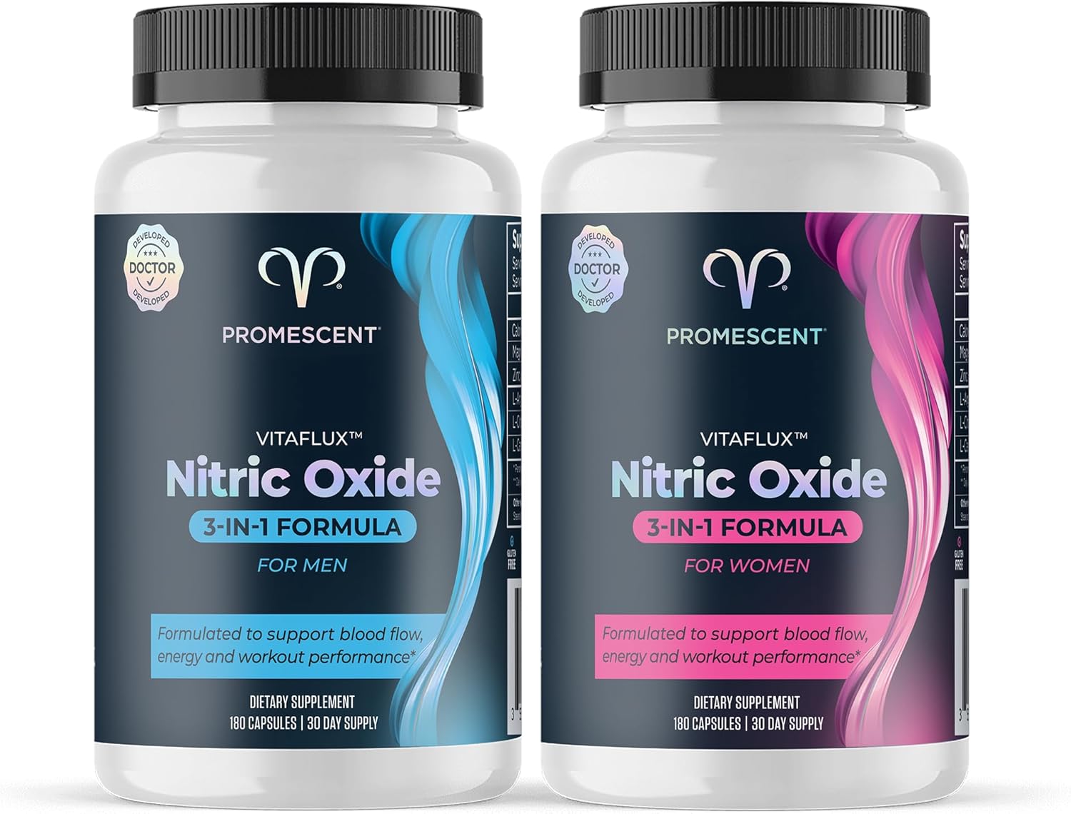 VitaFLUX Triple Power Nitric Oxide Supplement for Male Performance + VitaFLUX Women's Nitric Oxide Booster Supplement, Increase Circulation, Boost Energy & Heart Health, Performance, Stamina, Energy