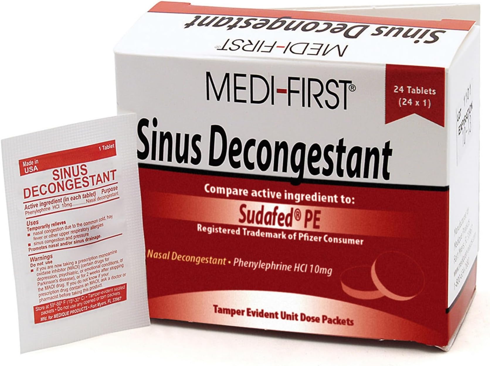 80964 Medi-First Sinus Decongestant, 24 Tablets, white