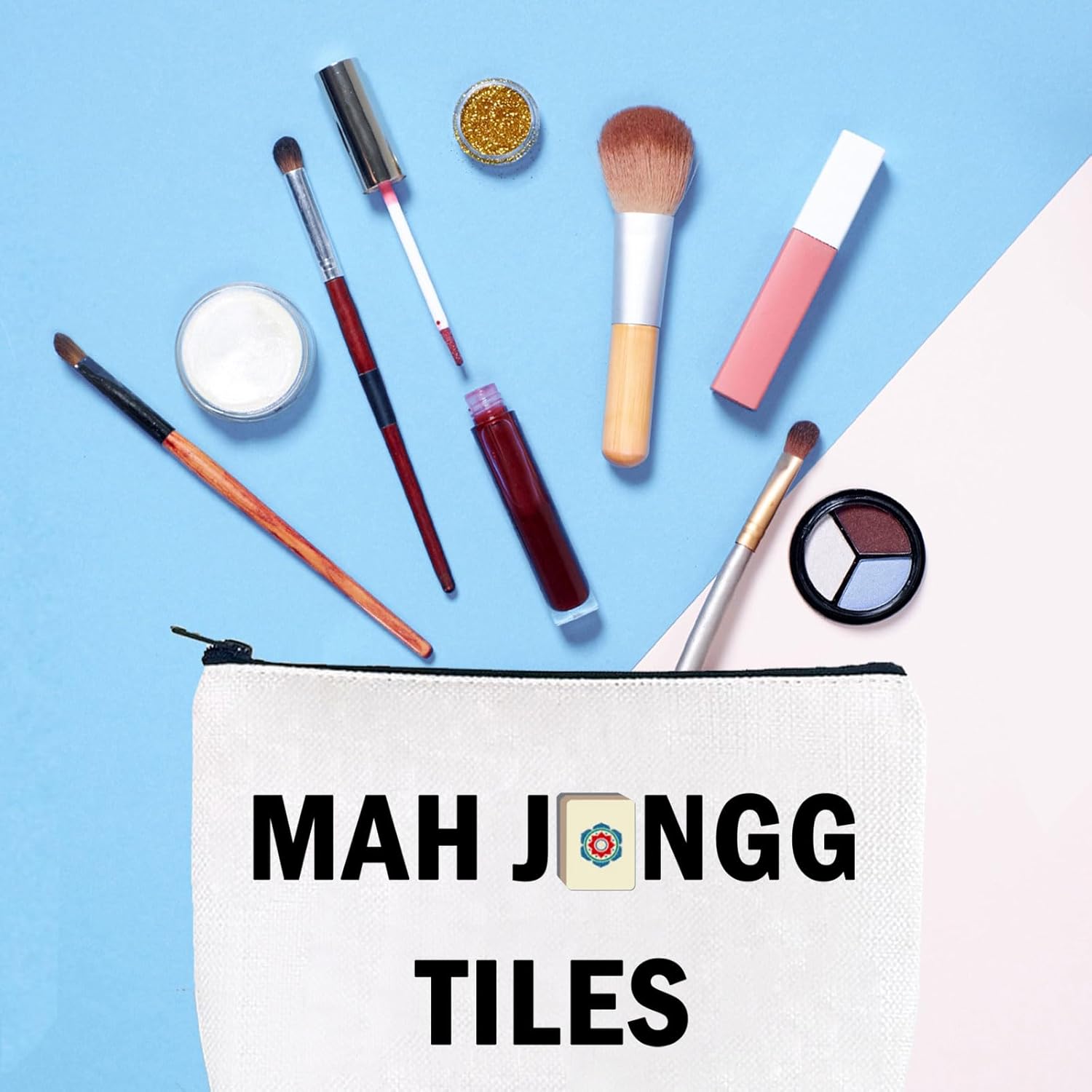 Gzrlyf Mah Jongg Tile Bag Mahjong Lover Gift Mahjong Player Makeup Bag Accessory Zipper Pouch (MAH JONGG TILES1)