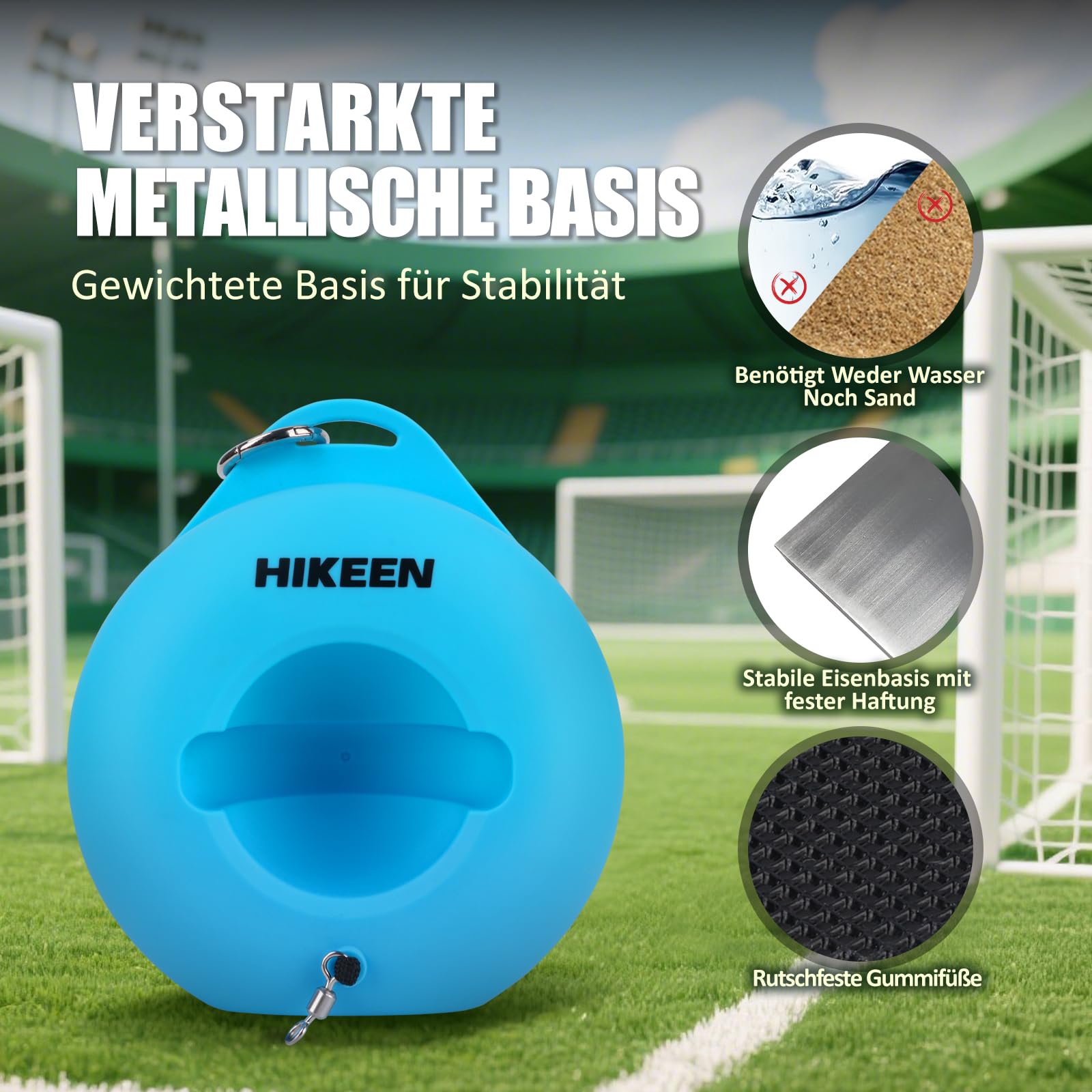 Hikeen Fußball Trainingsset mit Rückprallball: Tragbares Fussball Trainingszubehör für Jugendliche und Erwachsene, Fußball Sachen und Metallfuß für im Fußballplatz Garten, oder Park