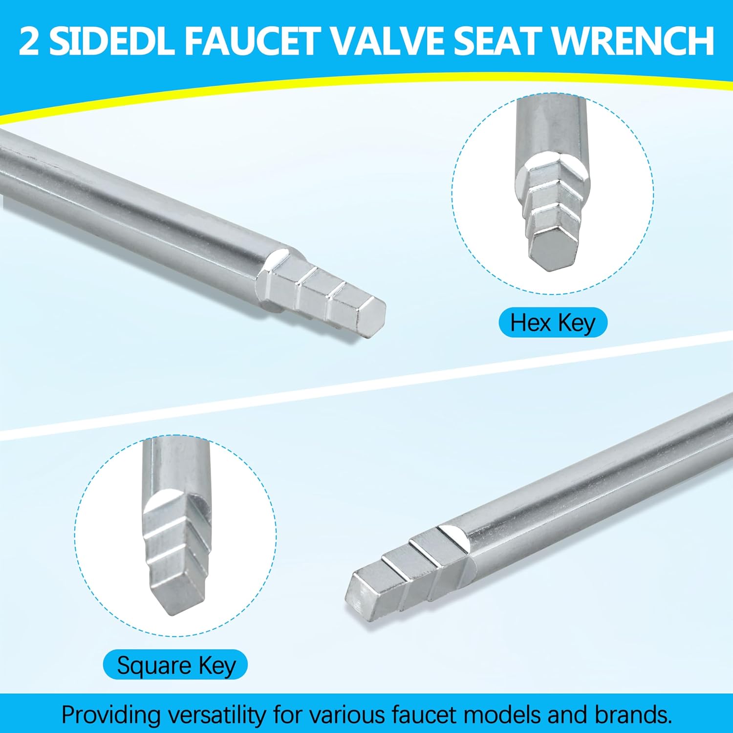 Faucet Seat Wrench, Compatible with Danco 80439, 2-Sided Design for Hex/Square Steel Seats - Faucet Compression Seat Installation & Removal Tool 1 Pcs