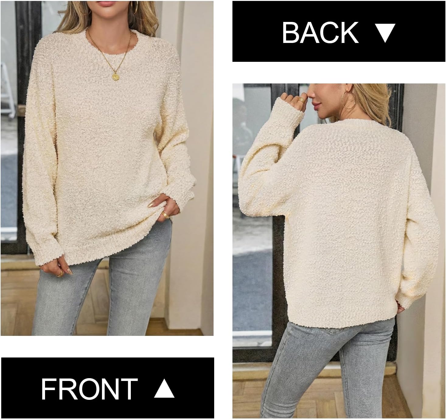 Womens Sweaters Crewneck Pom Casual Oversized Knit Puff Long Sleeve Pullover Christmas Sweater for Women - Image 3