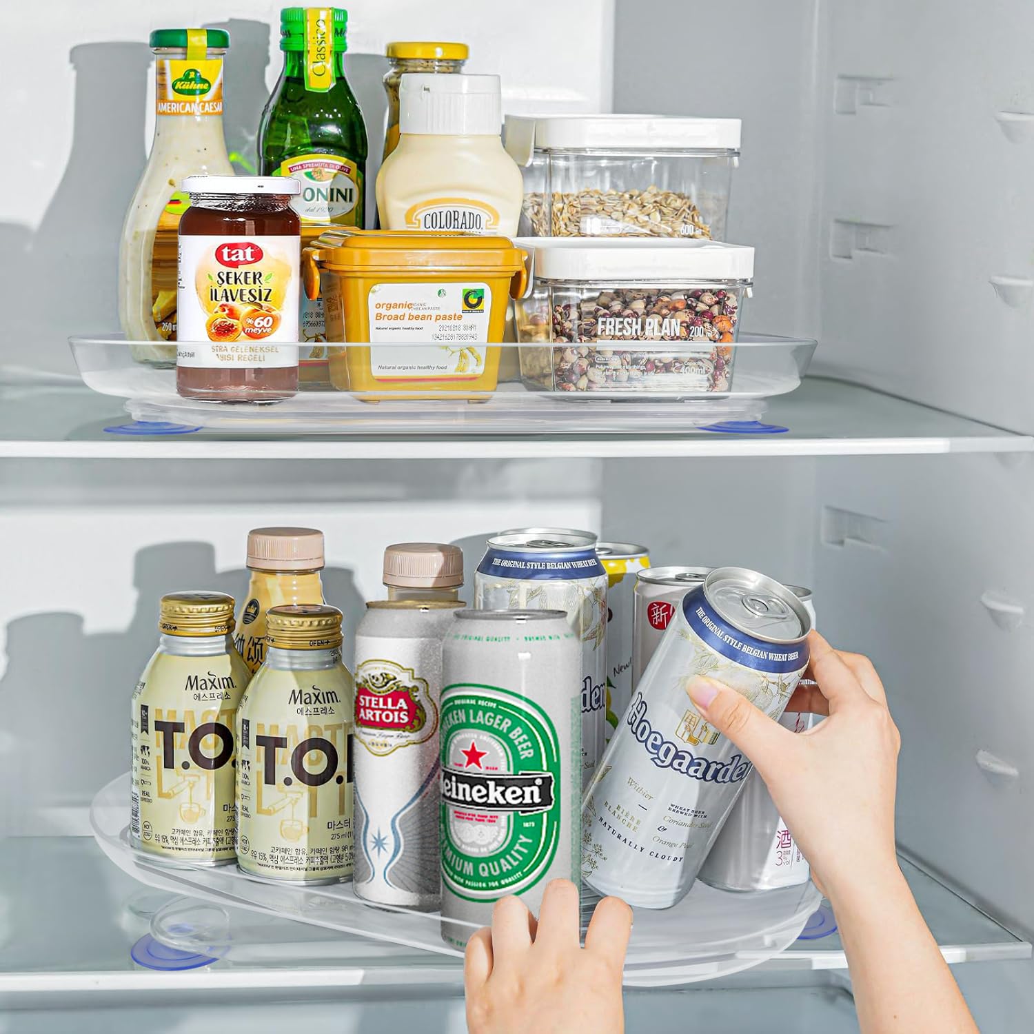 Lazy Susan Turntable Organizer for Fridge, Rectangle Fridge Turntable ...
