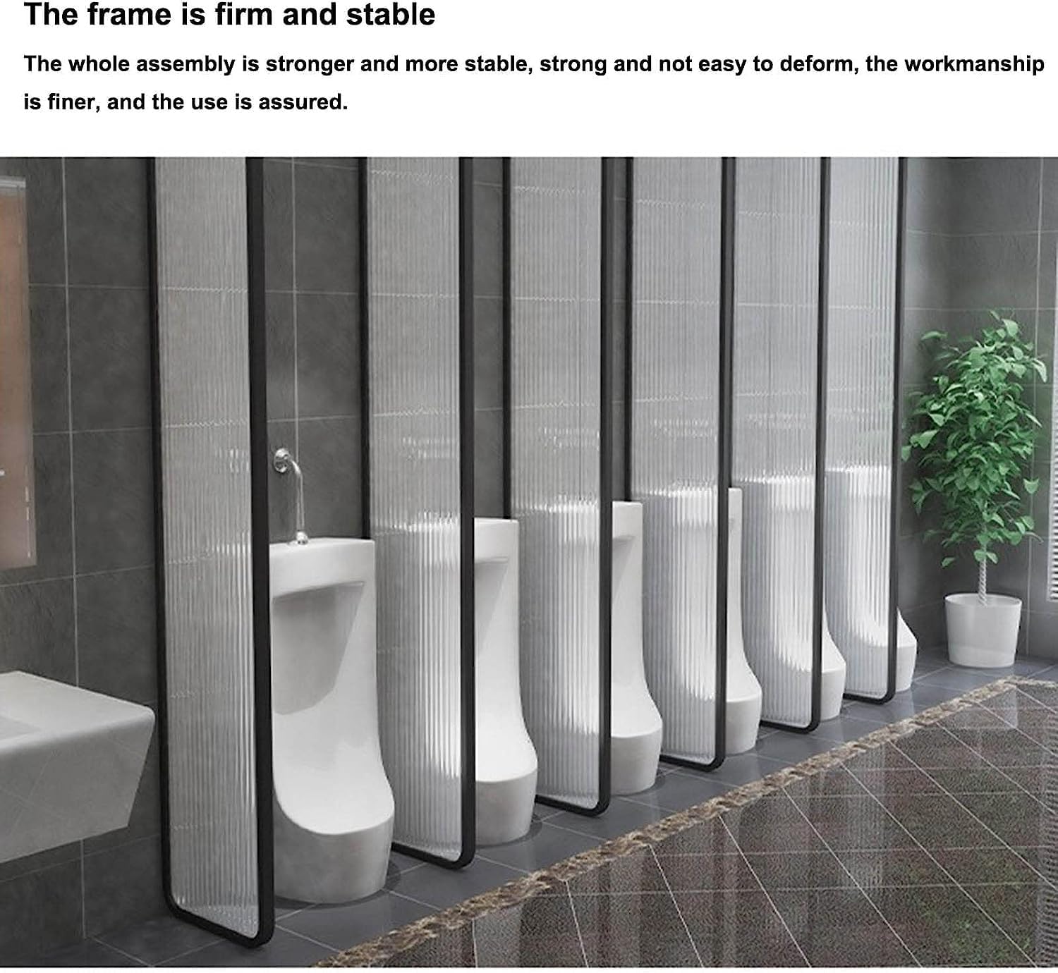 Wall-Mounted Urinal Privacy Screen,Modern Cast Iron Frame and Translucent Glass Panel Toilet Partition,Used in Public Toilets/Shopping Malls Room Part, 1 piece set, Black