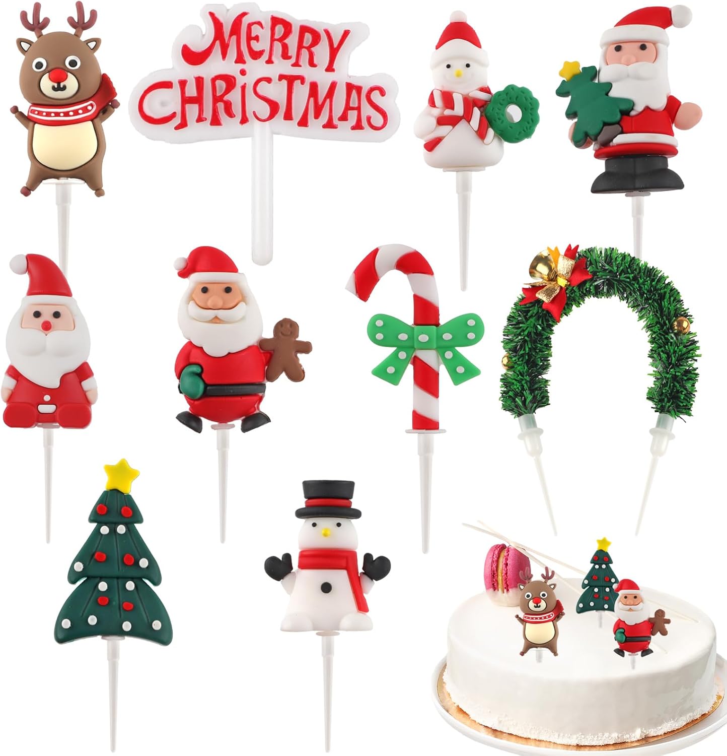 Christmas Cake Decorations,10PCS Christmas Cake Topper, Xmas Cake